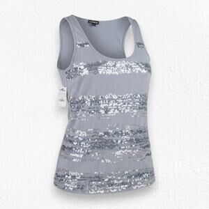 Express Silver Sequin Tank Top Glam Y2K Partywear Scoop Neck Tank Size Large